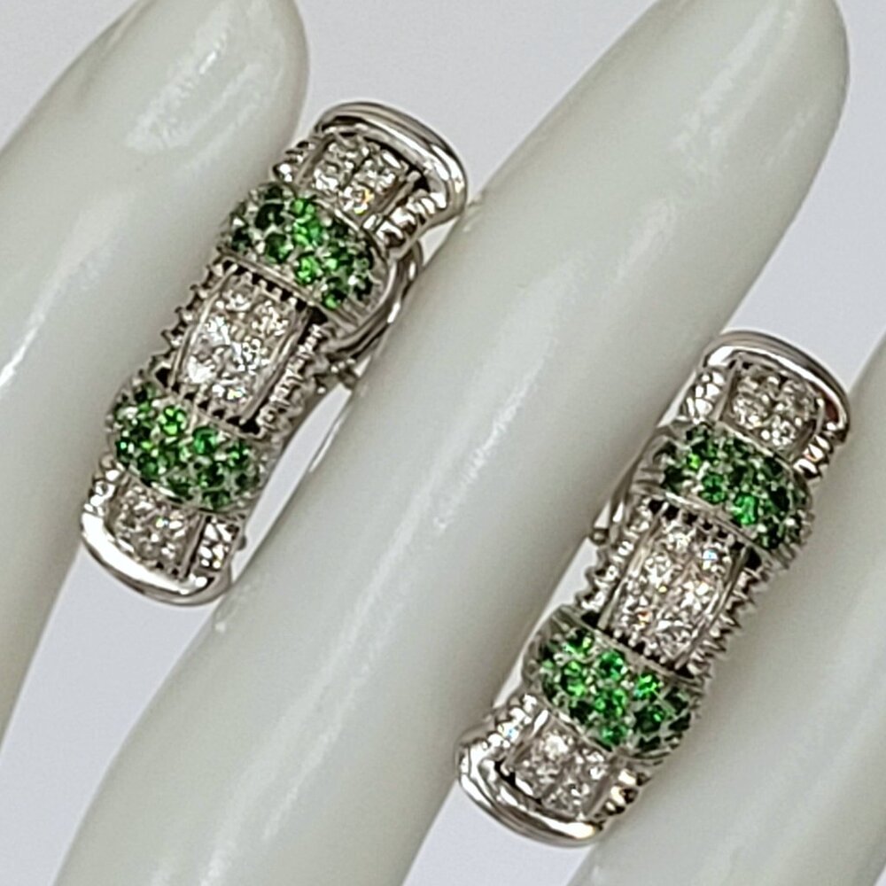 Roberto Coin 18K White Gold Diamond & Tsavorite Appassionata Hoop Earrings